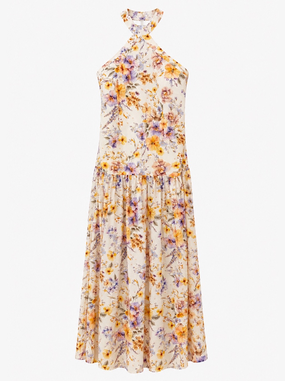 Aqua Blu Floral Halter Maxi Dress Multicolor Size L NWOT